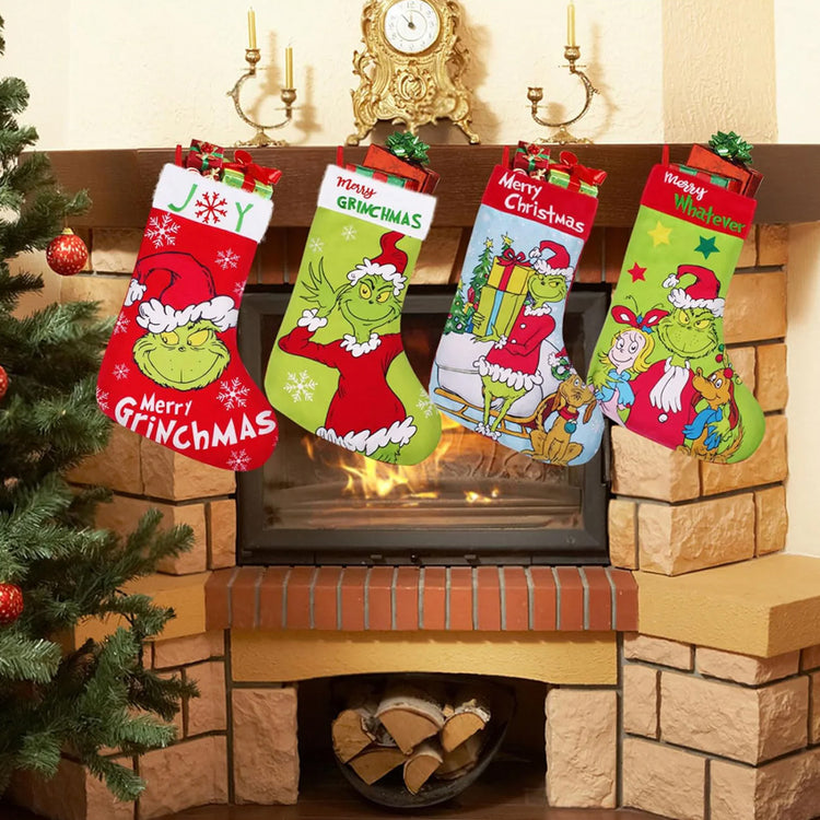 4 Pack Christmas Stocking,18 Inch Large Green Christmas Stockings Christmas Decorations for Family Holiday Party Decor