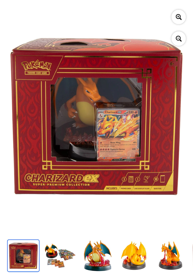 Pokemon Trading Card Games Charizard ex Super - Premium Collection. Each purchase comes with one free Pokemon Journey booster pack.