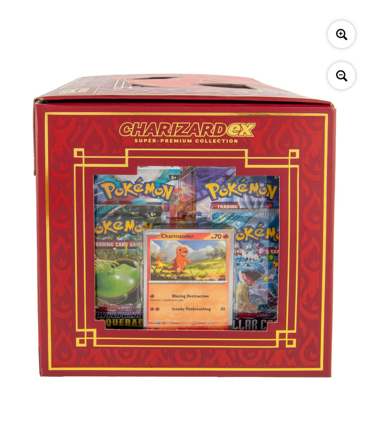 Pokemon Trading Card Games Charizard ex Super - Premium Collection. Each purchase comes with one free Pokemon Journey booster pack.