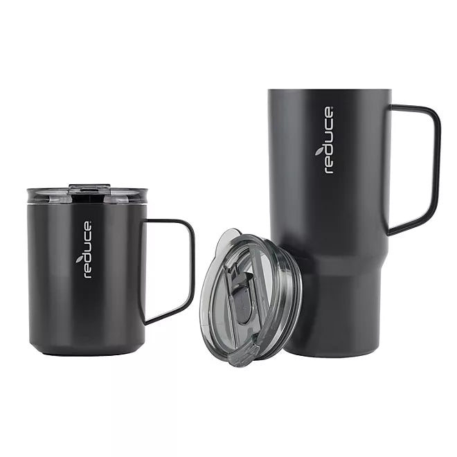 Reduce Vacuum Insulated Stainless Steel Hot1 Coffee Mug Set With Steam Release Lid, 14 oz. and 24 oz.