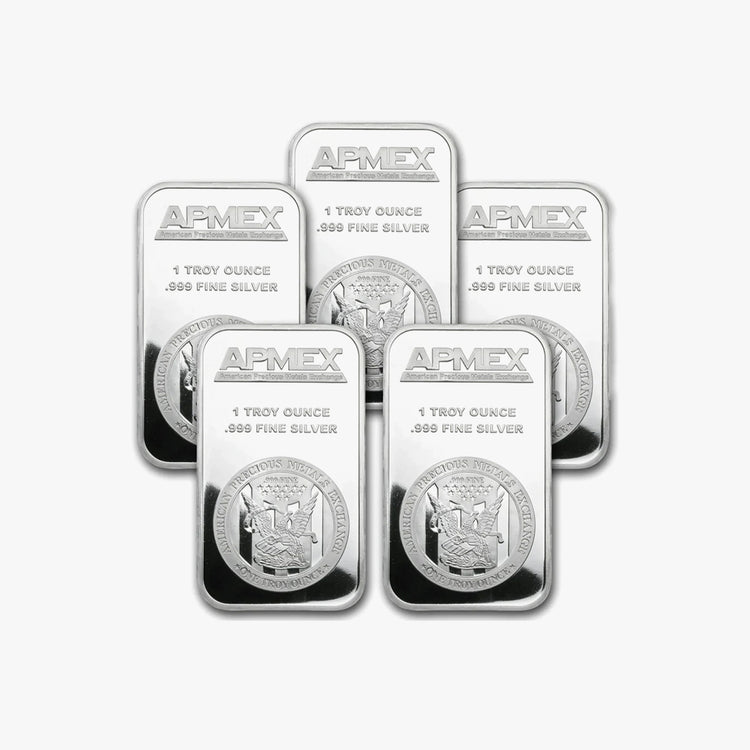 1 oz Silver Bar - APMEX (Lot of 5 Bars) $35.00 each bar, not $35.00 for the lot of 5!