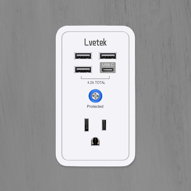 5-Outlet Surge Protector Wall Charger with 4 USB Ports