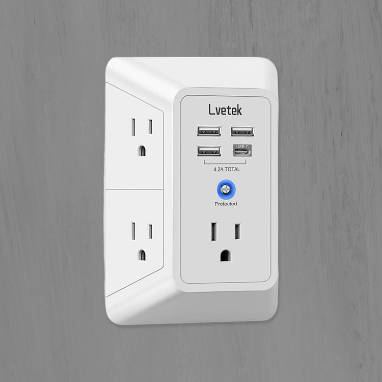 5-Outlet Surge Protector Wall Charger with 4 USB Ports