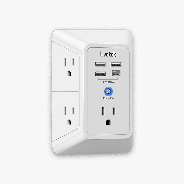 5-Outlet Surge Protector Wall Charger with 4 USB Ports