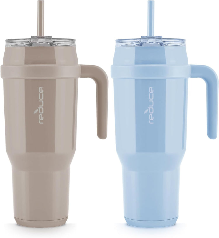 REDUCE 50 oz Tumbler with Handle, 2 Pack - Vacuum Insulated Stainless Steel Mug with Sip-It-Your-Way Lid - Keeps Drinks Cold up to 50 Hours - Sweat Proof, Dishwasher Safe, BPA Free - Glacier and Sand