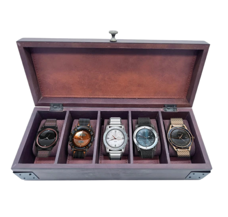 5-Slot Wood Watch Organizer Box