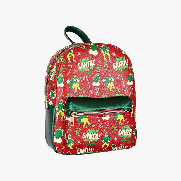 Elf The Movie Buddy OMG! Santa! I Know Him Allover Pattern Faux Leather Mini Backpack.