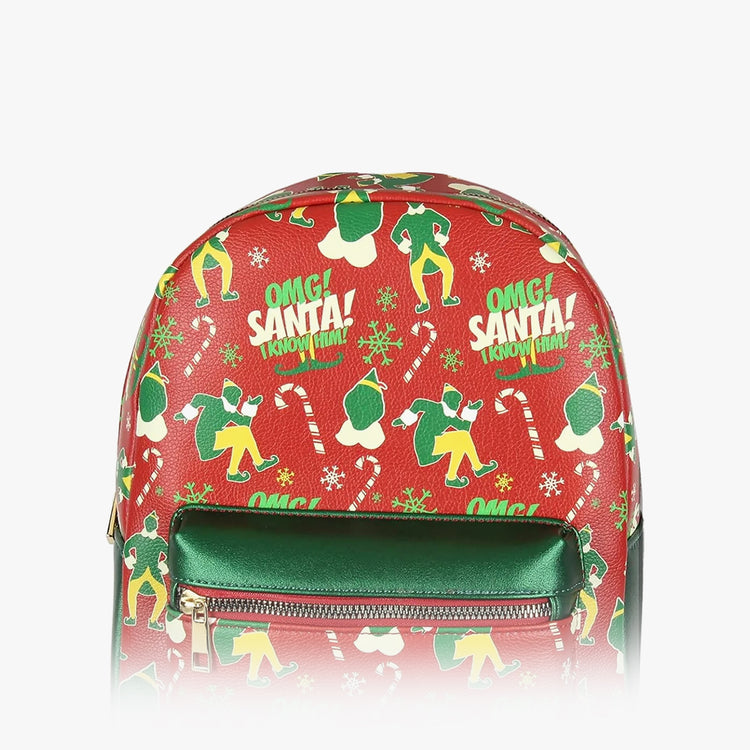 Elf The Movie Buddy OMG! Santa! I Know Him Allover Pattern Faux Leather Mini Backpack.