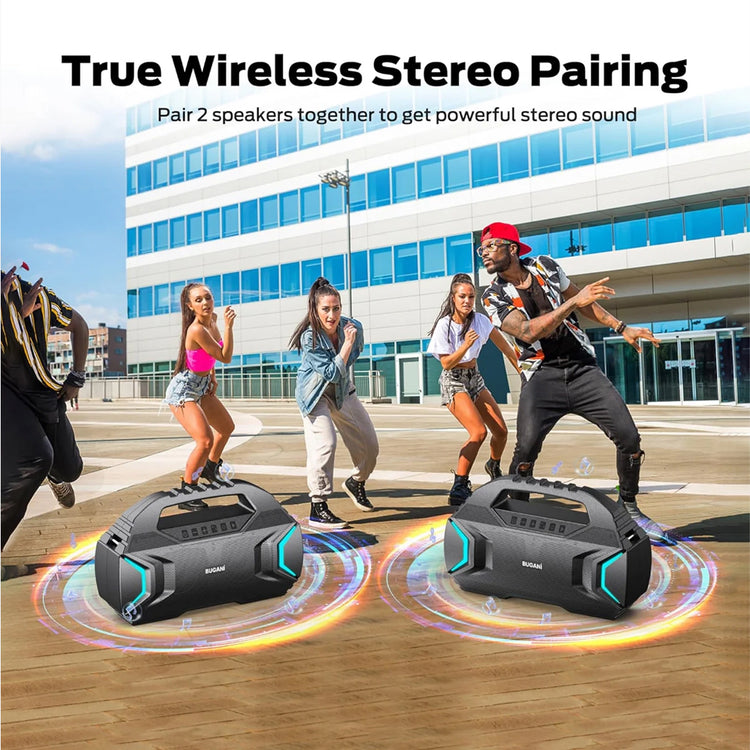 BUGANI Bluetooth Speakers, Party Plus Wireless Portable Speaker with 60W Big Power Dual Pairing True Wireless Stereo Sound, 30H Playtime, Support TF/AUX/USB, Suitable for Party, Outdoor Speaker