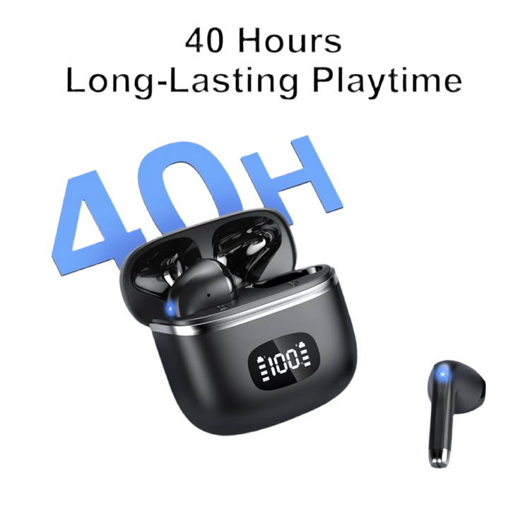 Wireless Earbuds Bluetooth Headphones 5.3 Bass Stereo Earphones, 40H Playtime Ear Buds with LED Power Display, Bluetooth Earbud with Noise Cancelling Mic IPX7 Waterproof Earbuds for iOS Android