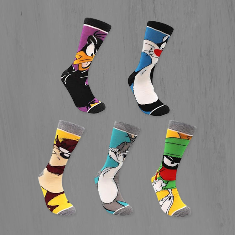 5 Pairs Of Men's Trendy Cartoon Anime Pattern Crew Socks