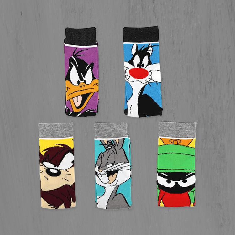 5 Pairs Of Men's Trendy Cartoon Anime Pattern Crew Socks