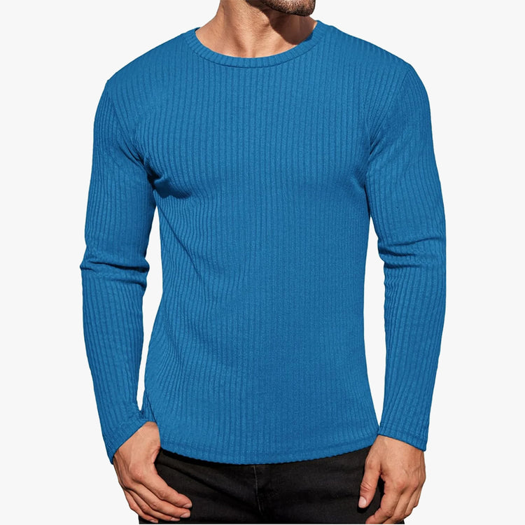 Ekouaer Men's Long Sleeve Shirts Ribbed Pullover Sweater Sim Fit Thermal Tops Crew Neck Stretchy Undershirts size M and L.