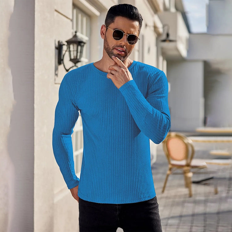 Ekouaer Men's Long Sleeve Shirts Ribbed Pullover Sweater Sim Fit Thermal Tops Crew Neck Stretchy Undershirts size M and L.