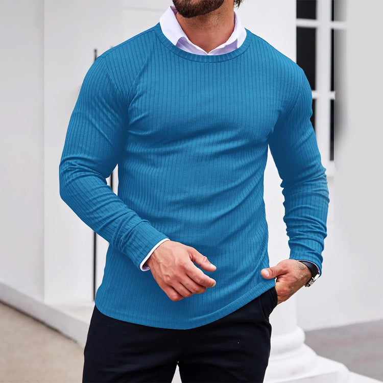 Ekouaer Men's Long Sleeve Shirts Ribbed Pullover Sweater Sim Fit Thermal Tops Crew Neck Stretchy Undershirts size M and L.