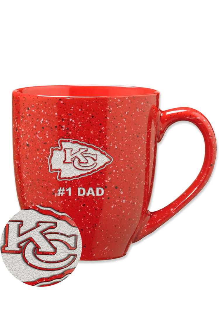 Rico Industries NFL Football Kansas City Chiefs #1Dad 16 oz Team Color Laser Engraved Speckled Ceramic Coffee Mug.