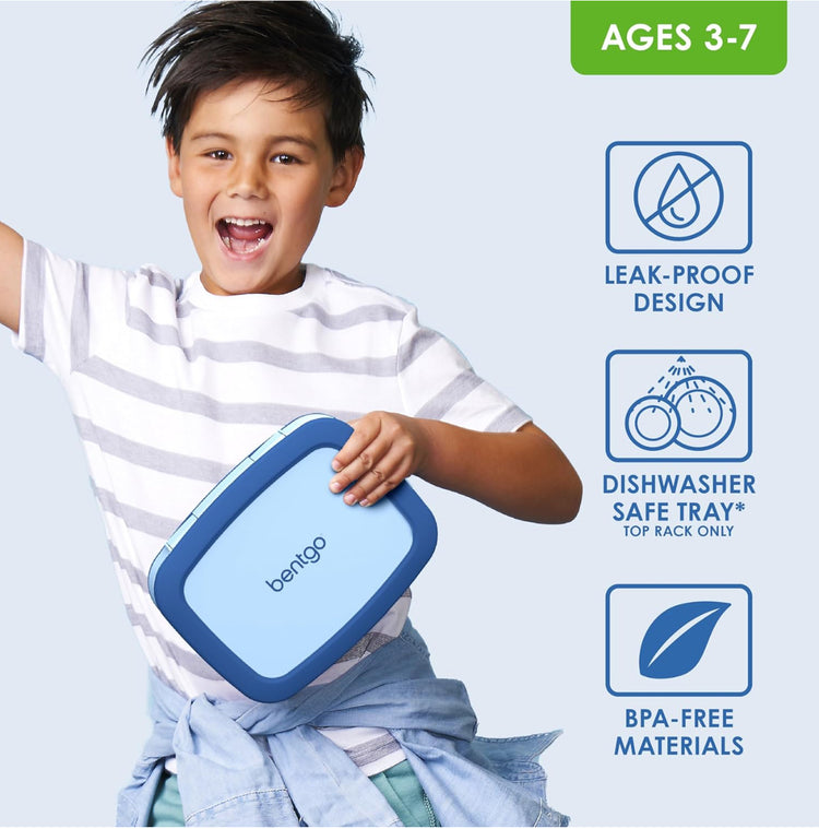 Bentgo® Kids Bento-Style 5-Compartment Leak-Proof Lunch Box - Ideal Portion Sizes for Ages 3 to 7 - Durable, Drop-Proof, Dishwasher Safe, BPA-Free, & Made with Food-Safe Materials