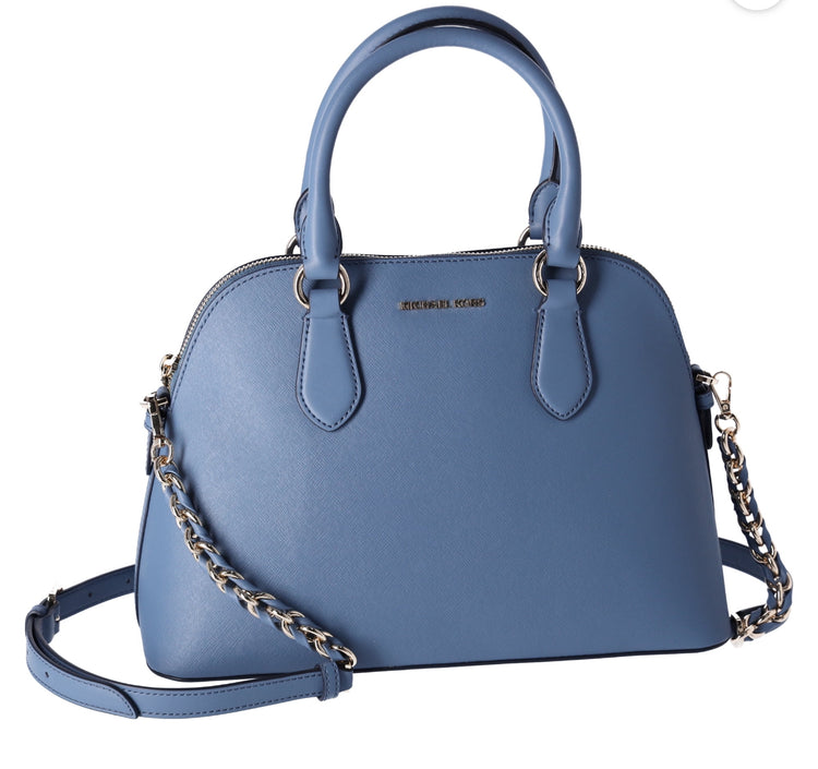 Michael Kors Veronica Medium Dome Satchel Crossbody Denim Blue Saffiano Leather