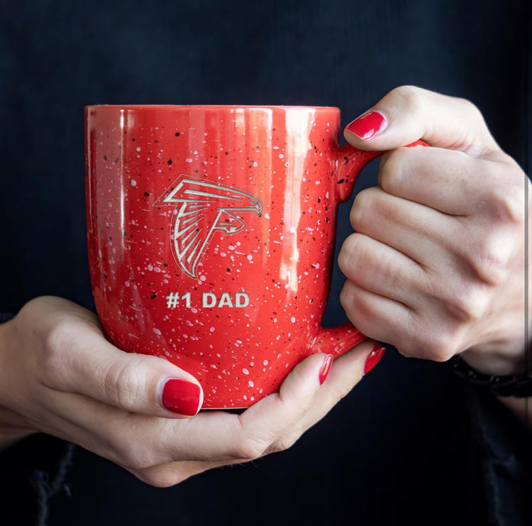 Rico Industries NFL Football Atlanta Falcons #1Dad 16 oz Team Color Laser Engraved Speckled Ceramic Coffee Mug.