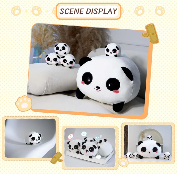 Cute Panda Stuffed Animals 16 Inches with Four Panda Babies in Mommy‘s Belly, Super Soft Panda Plush Toy Pillow for Kids Birthday