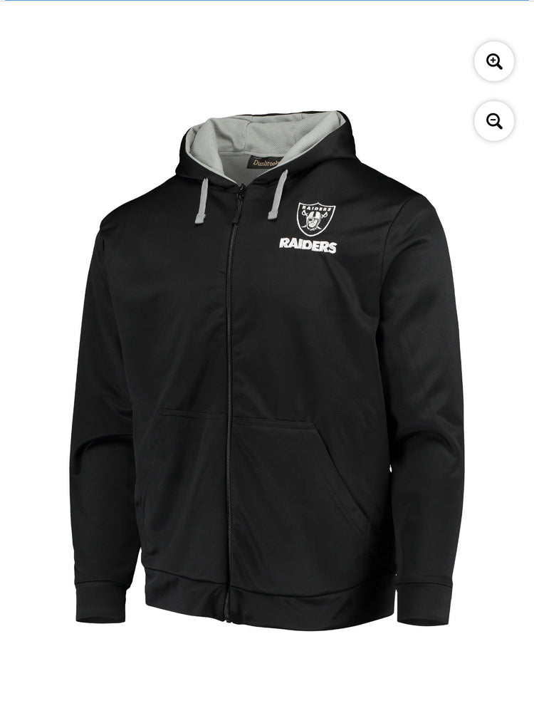 Men's Dunbrooke Black/Gray Las Vegas Raiders Apprentice Full-Zip Hoodie. Size XL