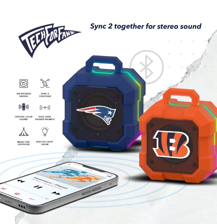 SOAR NFL Shockbox LED Wireless Bluetooth Speaker - Water Resistant IPX4, 5.0 Bluetooth with Over 5 Hours of Play Time - Small Portable Speaker - Officially Licensed NFL, Perfect Home & Outdoor Speaker. Los Vegas Raiders.