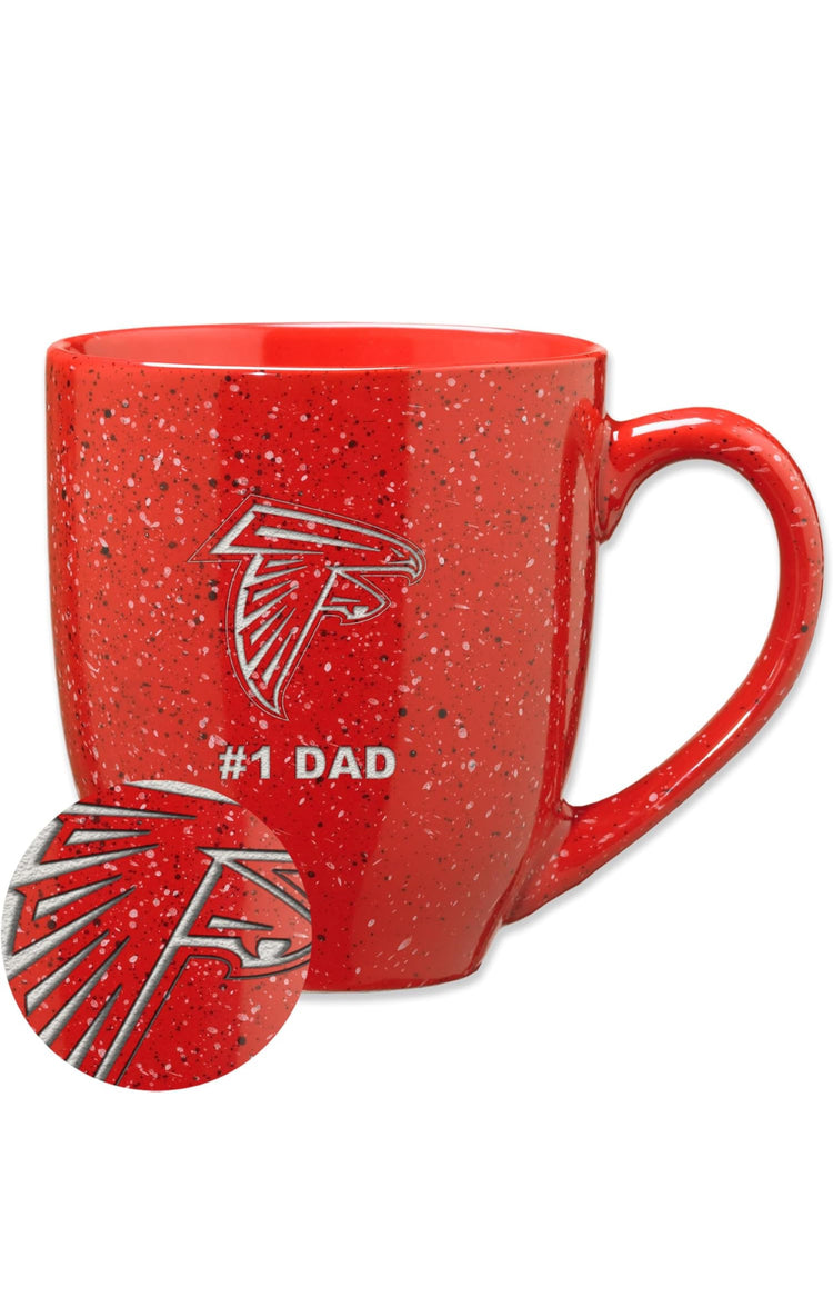 Rico Industries NFL Football Atlanta Falcons #1Dad 16 oz Team Color Laser Engraved Speckled Ceramic Coffee Mug.