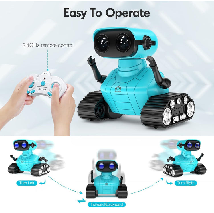 ALLCELE Robot Toys, Rechargeable RC Robots for Kids Boys, Remote Control Toy with Music and LED Eyes, Gift for Children Age 3 Years and Up - Pink and Blue