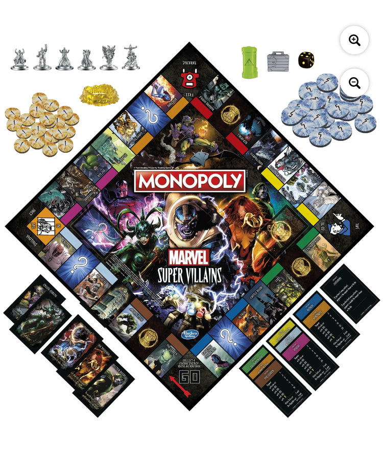 Monopoly Marvel Super Villains Edition Board Game for Kids and Family Ages 8 and Up, 2-6 Players.