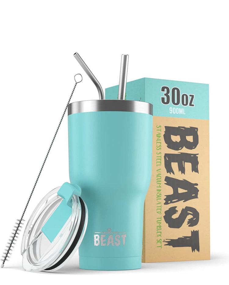 Beast 30 oz Tumbler Stainless Steel Vacuum Insulated Coffee Ice Cup Double Wall Travel Flask (Lemongrass Green, Aquamarine Blue, and Royal Blue)