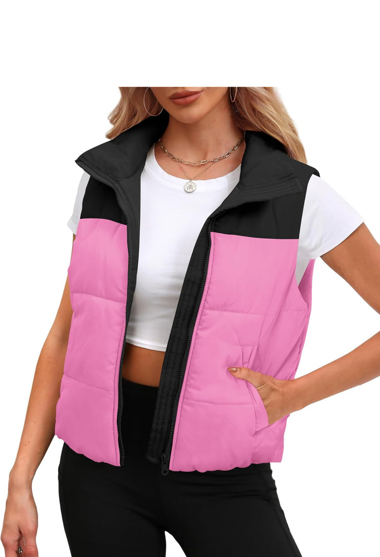 SAMPEEL Puffer Vest Women Cropped Stand Collar Lightweight Padded Outerwear Fall Winter Clothes Warm Zip Up with Pockets. Size M