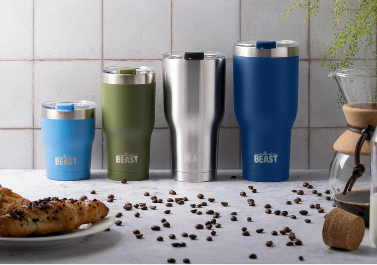 Beast 30 oz Tumbler Stainless Steel Vacuum Insulated Coffee Ice Cup Double Wall Travel Flask (Lemongrass Green, Aquamarine Blue, and Royal Blue)