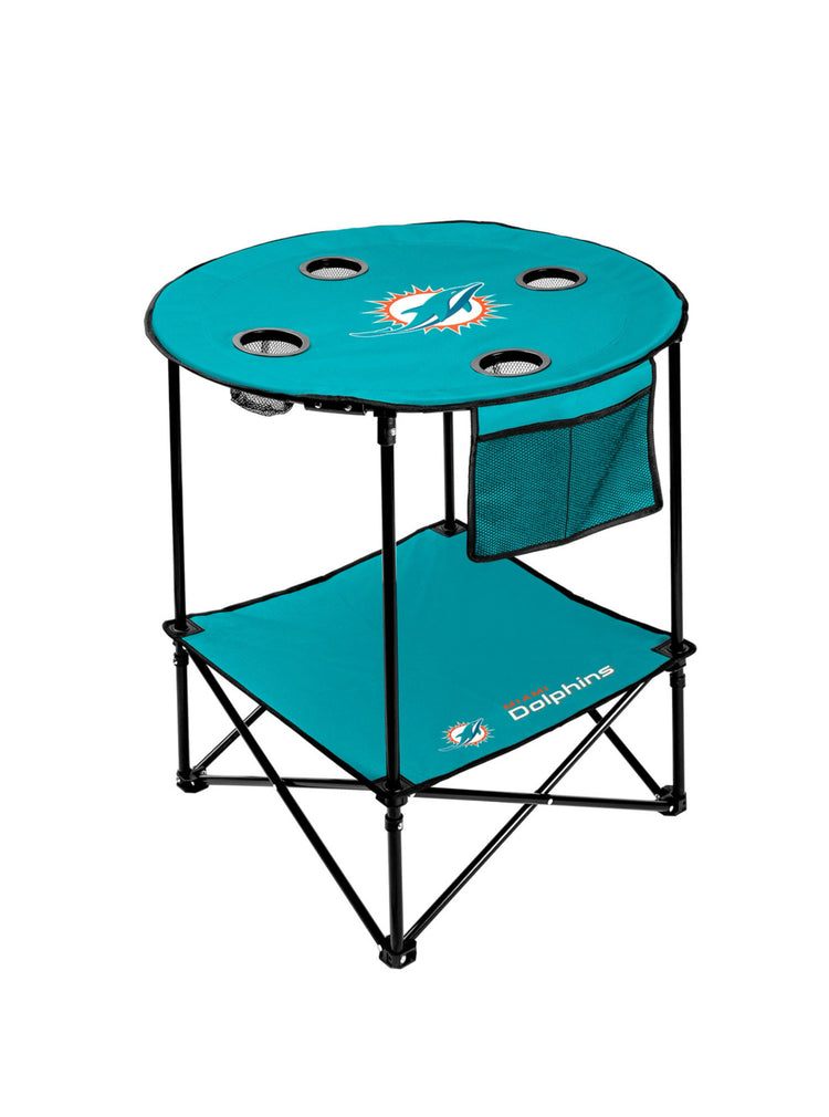 NFL 27.6" Round Tailgate Table with shelf. Miami Dolphins.