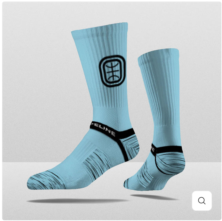 Strideline Overtime Elite Crew Socks. 3 Pack. Black, Blue and Green.