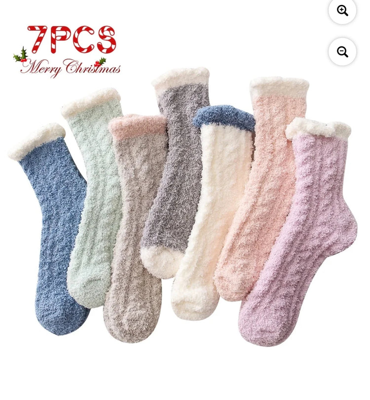 YOMYM 7 Pairs Womens Fuzzy Socks Cozy Fluffy Winter Cabin Slipper Warm Fleece Soft Thick Comfy Socks.