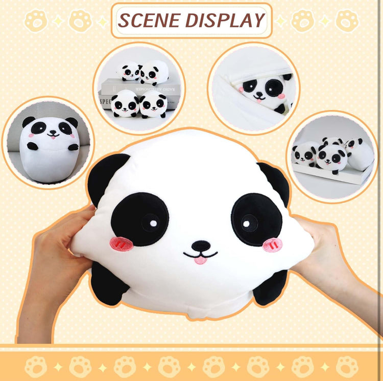 Cute Panda Stuffed Animals 16 Inches with Four Panda Babies in Mommy‘s Belly, Super Soft Panda Plush Toy Pillow for Kids Birthday