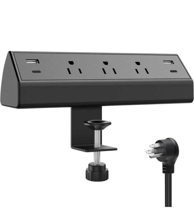 Desk Clamp Power Strip,Desktop Mount Surge Protector,40W Fast Charging Station,2 PD 20W USB C Ports,3 Outlets,6FT Flat Plug for Home,Office,Fit 1.6" Tabletop Edge