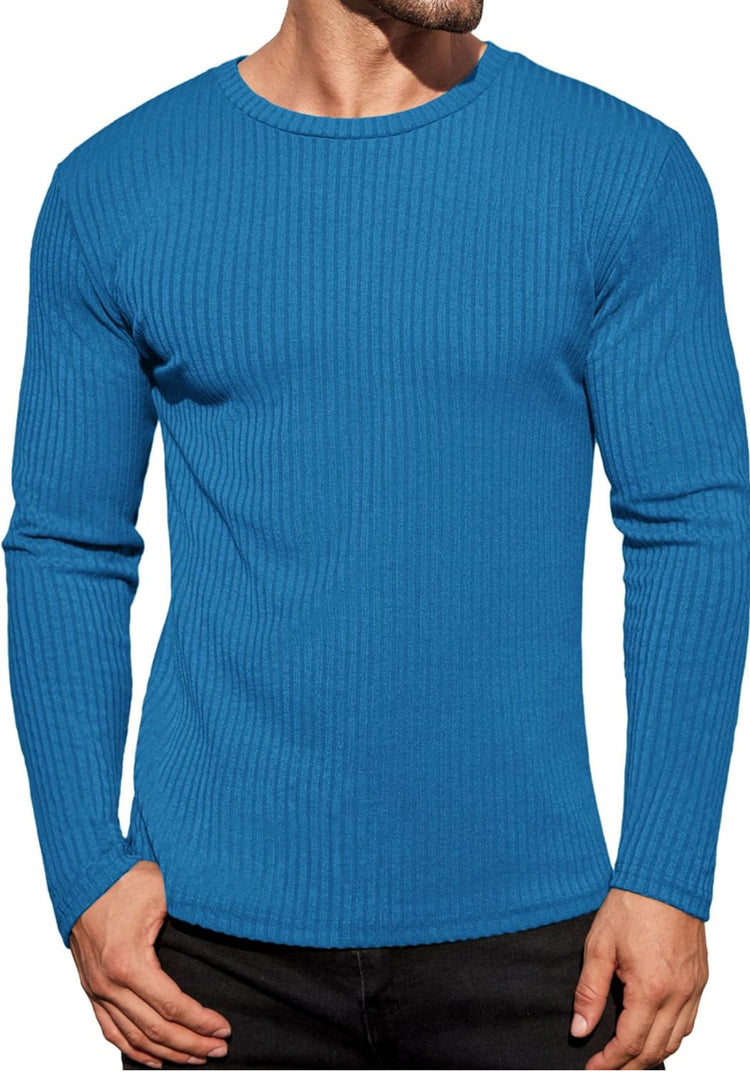 Ekouaer Men's Long Sleeve Shirts Ribbed Pullover Sweater Sim Fit Thermal Tops Crew Neck Stretchy Undershirts size M and L.