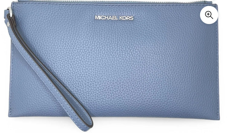 Michael Kors Women's Jet Set Travel Large Top Zip Pebbled Leather Wristlet Pouch (Denim)