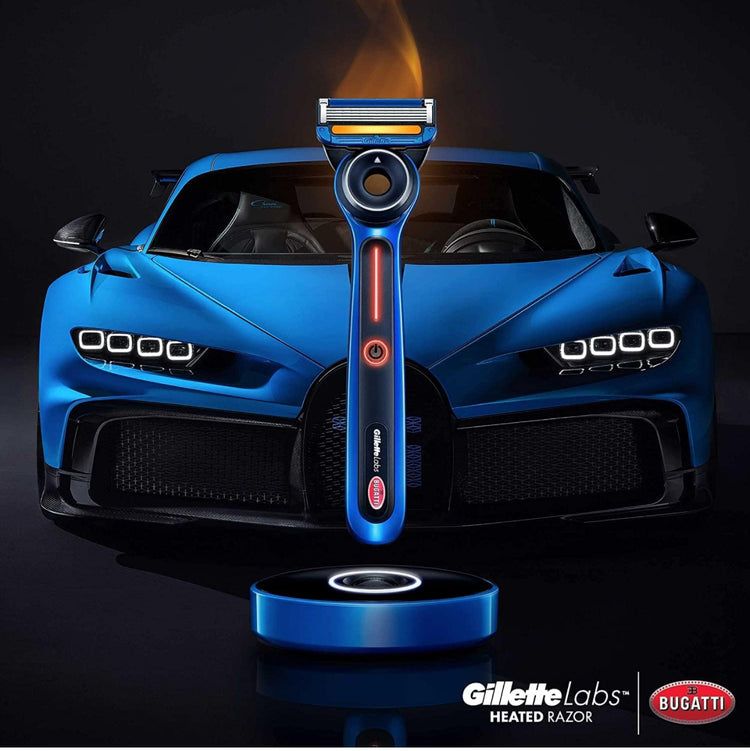 Gillette Heated Razor for Men, Bugatti Limited Edition Shave Kit by GilletteLabs, 1 Handle, 2 Razor Blade Refills, 1 Cleaning Cloth, 1 Charging Dock.