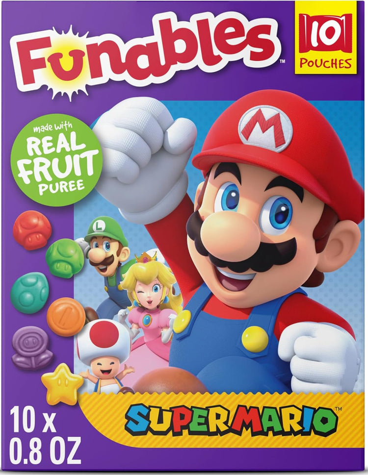 Funables Fruity Snacks, Super Mario, Assorted Fruit, Flavored Snacks, 0.8 oz 10 ct