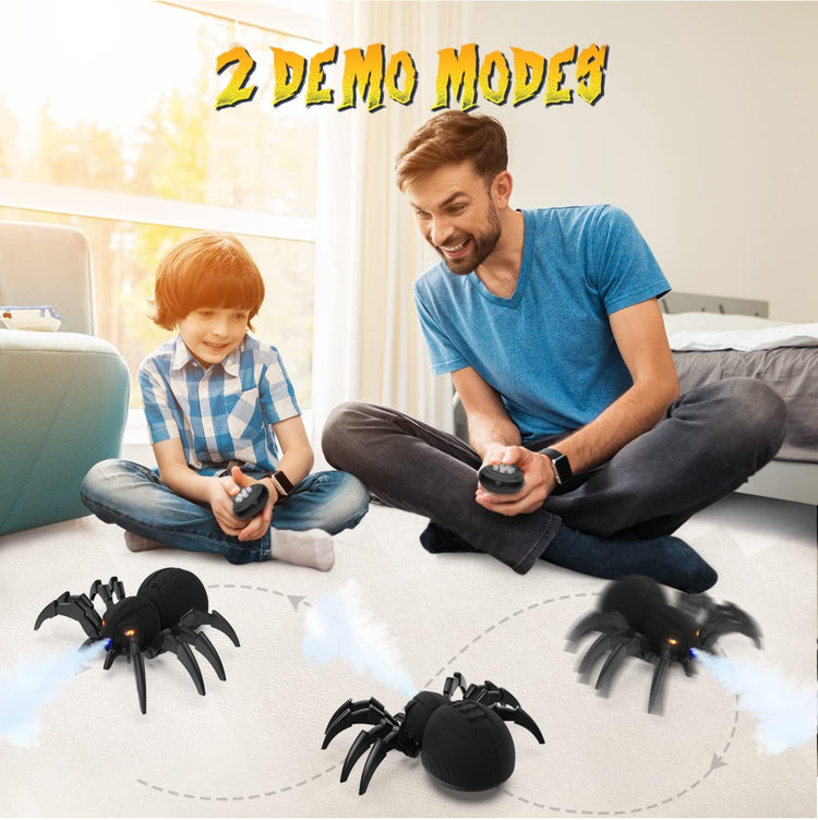 DEERC Robot Spider, Remote Control Spider with Spray and Lights, Black Widow Toy for Kids, for Halloween Birthday Party Joke Prank, Wireless RC Realistic Bot Moving Real Music Effect Tarantula