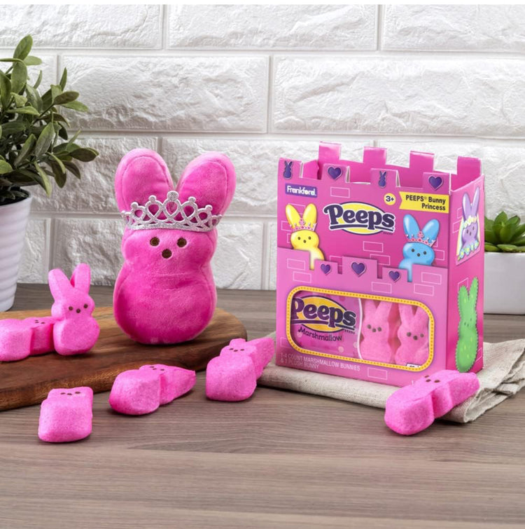 Peeps® Bunny Princess Castle Easter Basket Stuffer Or Mothers Day Gift Set, Includes Pink Plush Bunny Princess Stuffed Toy with Tiara & 4 Count Peeps® Marshmallow Candy