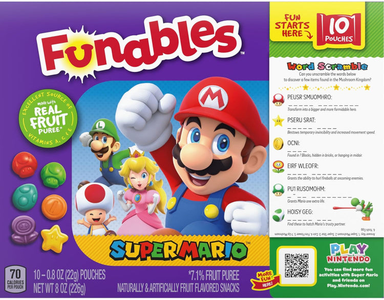 Funables Fruity Snacks, Super Mario, Assorted Fruit, Flavored Snacks, 0.8 oz 10 ct