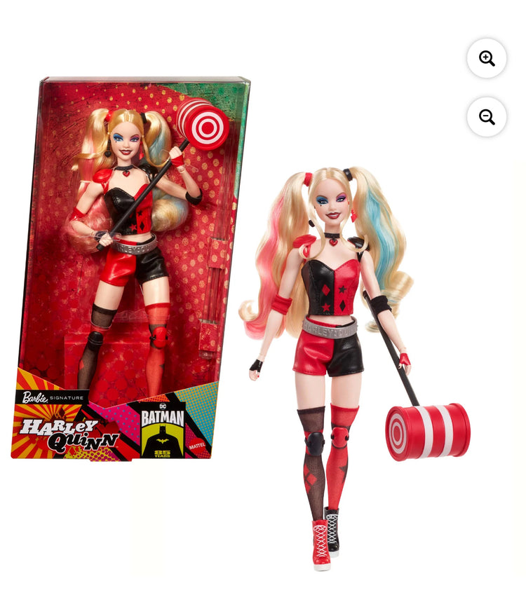 Barbie Signature Harley Quinn Collectible Doll with Posable Body, Iconic Outfit, and Mallet Accessory.