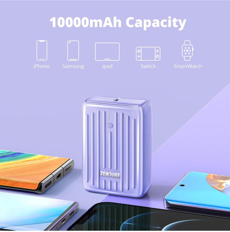 Zendure Portable Charger, 10,000mAh Power Bank 10K Mini Battery Pack PD 20W Power Delivery Quick Charge 3.0 USB C External Battery for iPhone 15 14 13 12 X Samsung S22 S21 Google iPad etc.