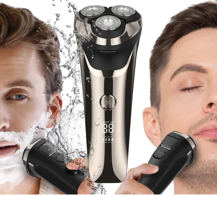 4D Electric Shaver for Men, IPX7 Waterproof Electric Razor Dry Wet Rotary Face Shaver Rechargeable Cordless Travel Beard Trimmer w/ LED Display & Charging Stand & Pop Up Trimmer for Dad Husband