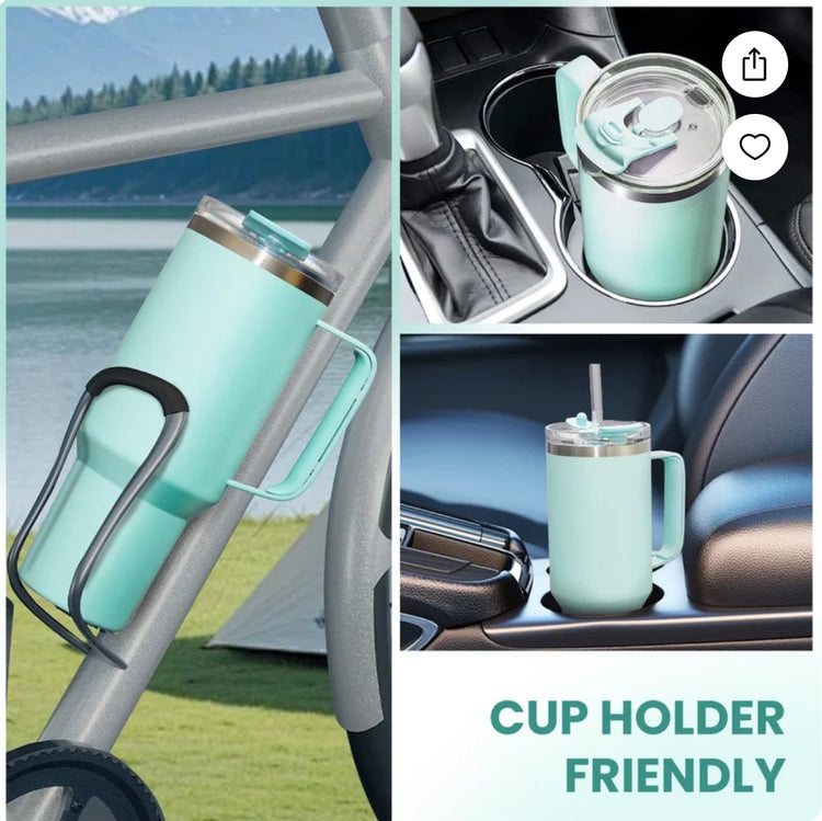 40 oz Tumbler With Handle and Straw Lid, 2-in-1 Lid (Straw/Flip), Vacuum Insulated Travel Mug Stainless Steel Tumbler for Hot and Cold Beverages,Easy to Clean (Seafoam)