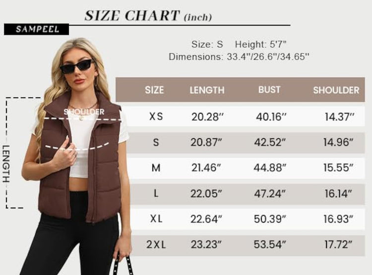 SAMPEEL Puffer Vest Women Cropped Stand Collar Lightweight Padded Outerwear Fall Winter Clothes Warm Zip Up with Pockets. Size M