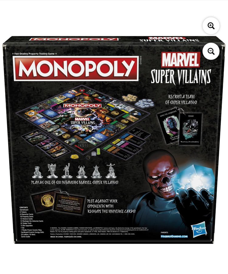 Monopoly Marvel Super Villains Edition Board Game for Kids and Family Ages 8 and Up, 2-6 Players.